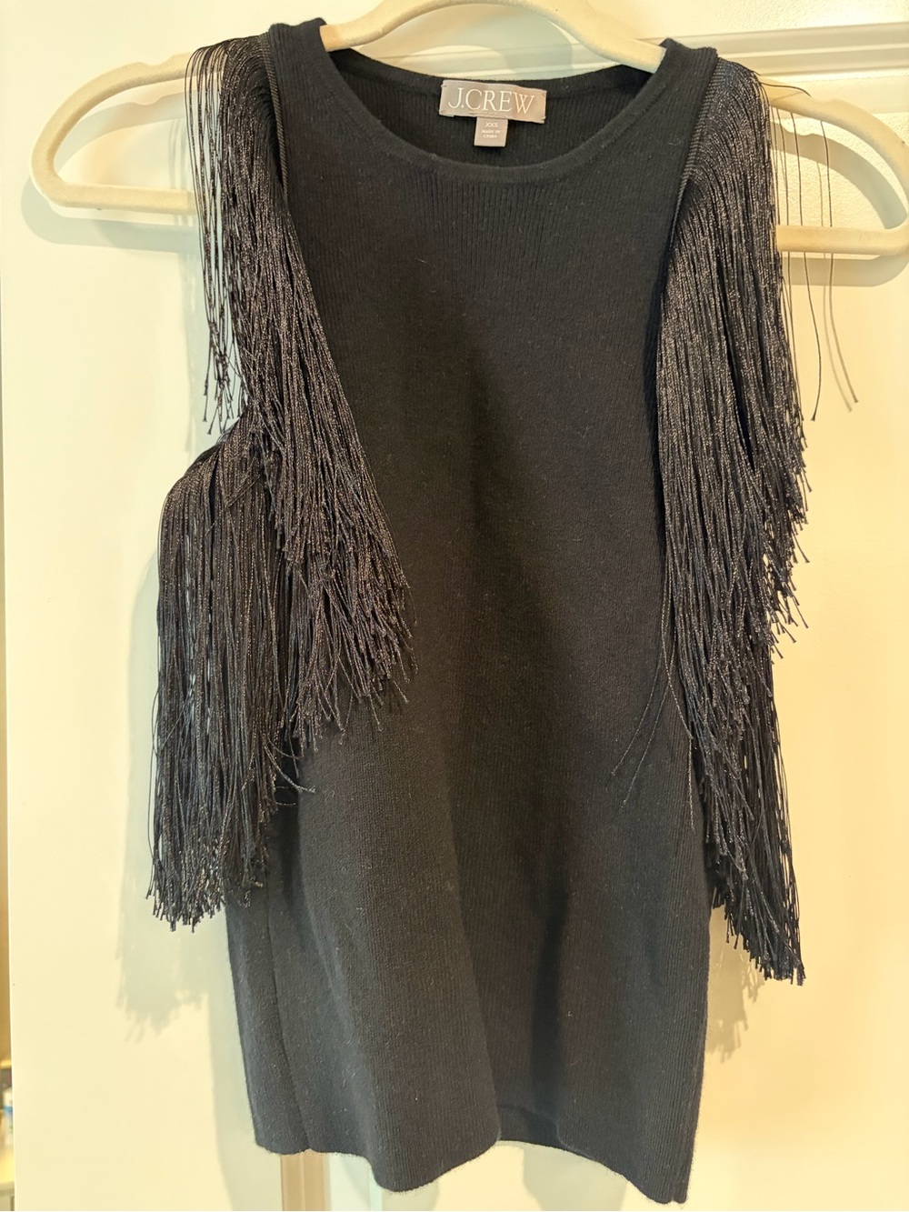 J. Crew Black Fringe Knit Tank Top